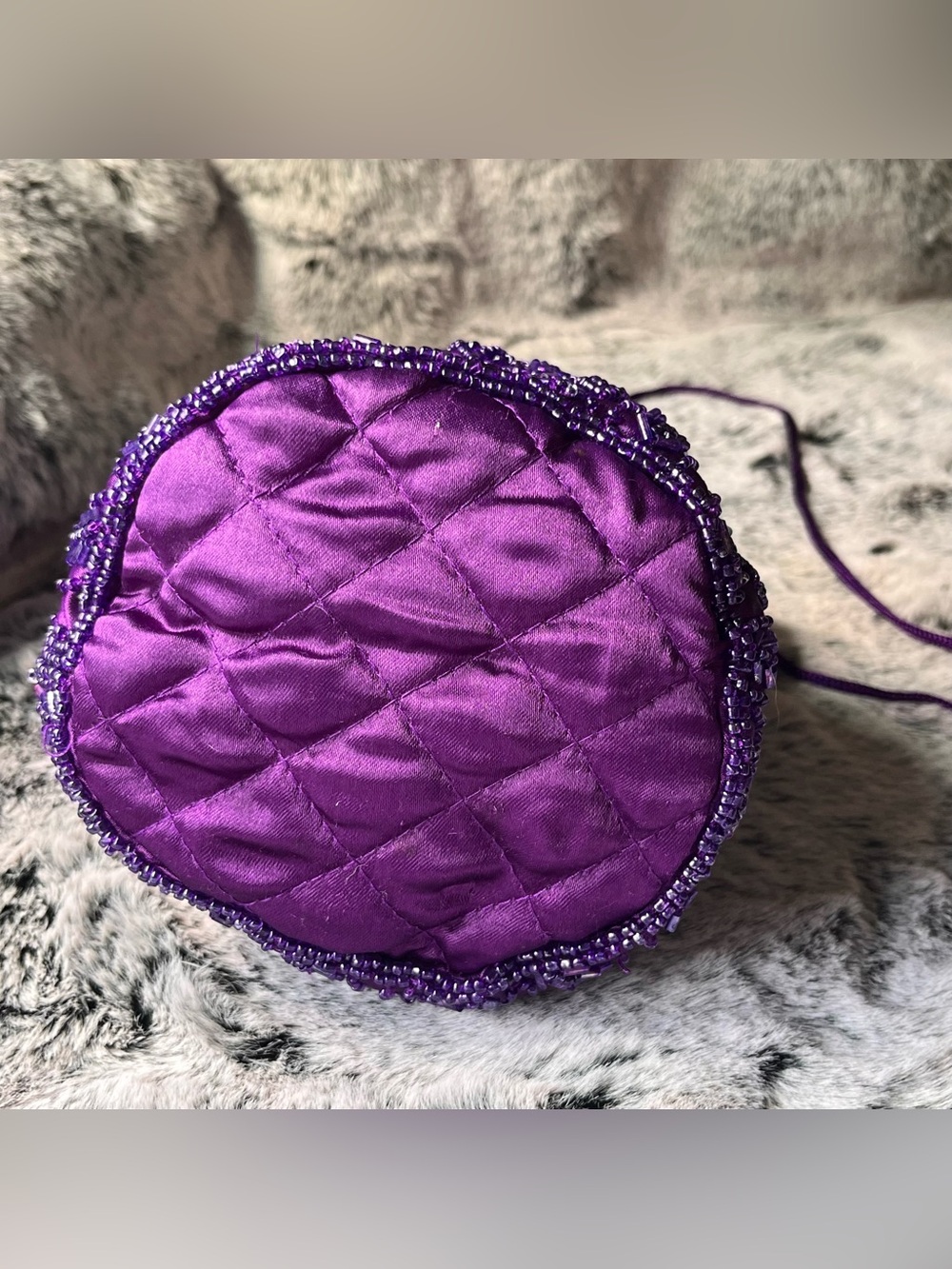 Artisan Purple Glass Beaded Drawstring Bucket Bag, Hand Embellished - Picture 4 of 15